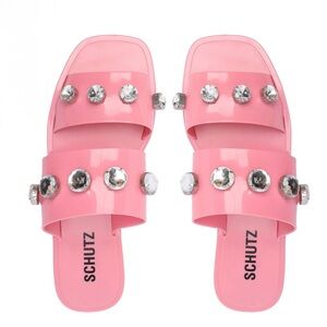 SCHUTZ Pink Gemstone Embellished Sandals